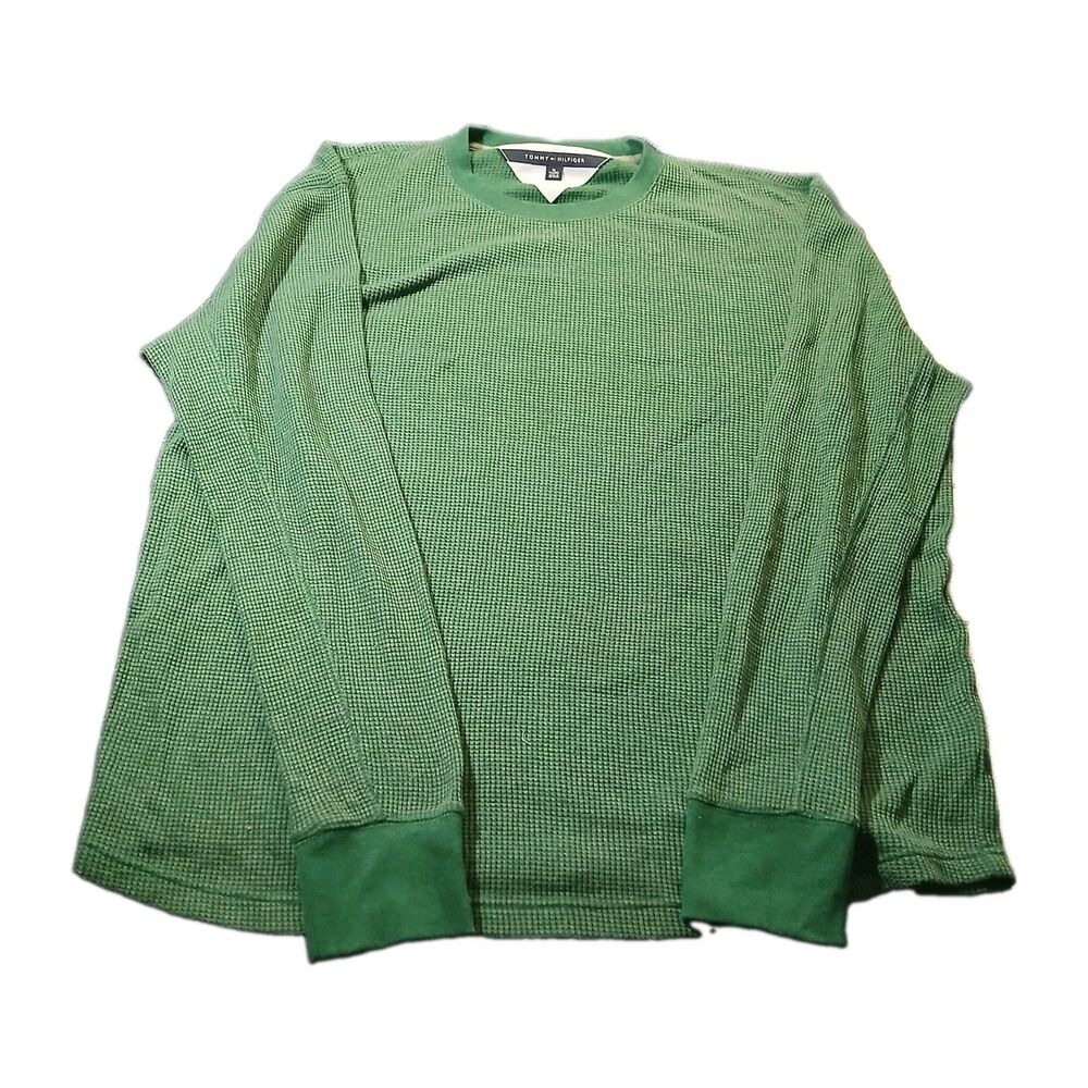 Tommy Hilfiger Shirt Mens Size XL Green Waffle Knit Thermal Long Sleeve